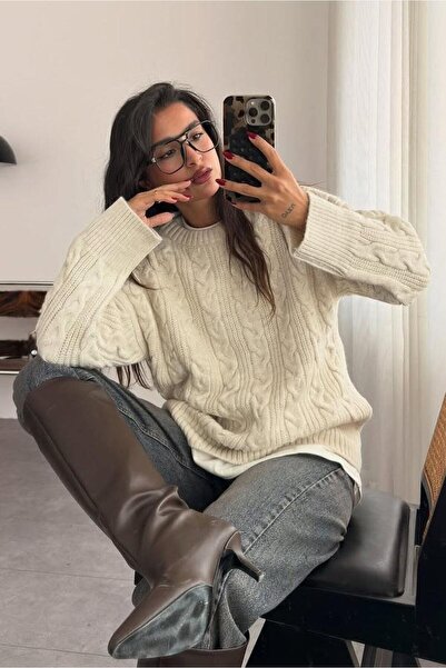 Seeh Tricotaj Ecru din material subțire Pulover pentru femei SH292