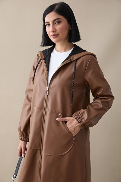 InStyle Jayla Çakım Detail Leather Cape - Tan