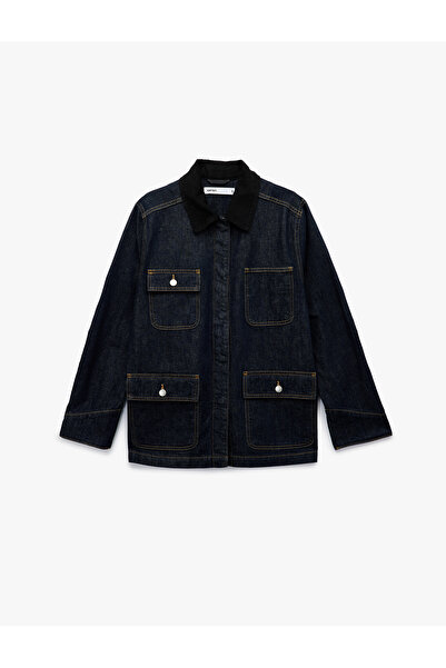 Koton Μακρυμάνικο πουκάμισο με λεπτομέρεια τσέπης με γιακά τζιν μπουφάν