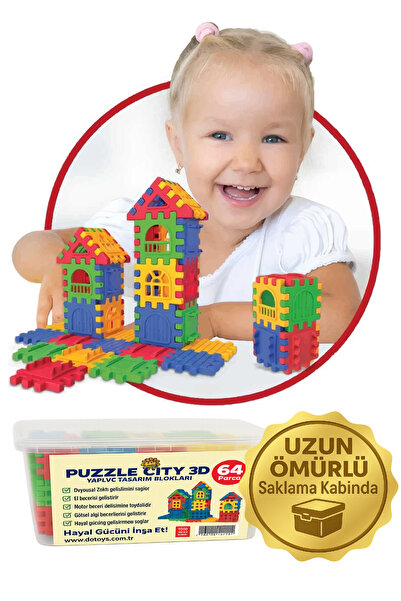 Edo Toys Puzzle City 3d Yapı Ve Tasarım Blokları 64 Parça Eğitici Oyuncak