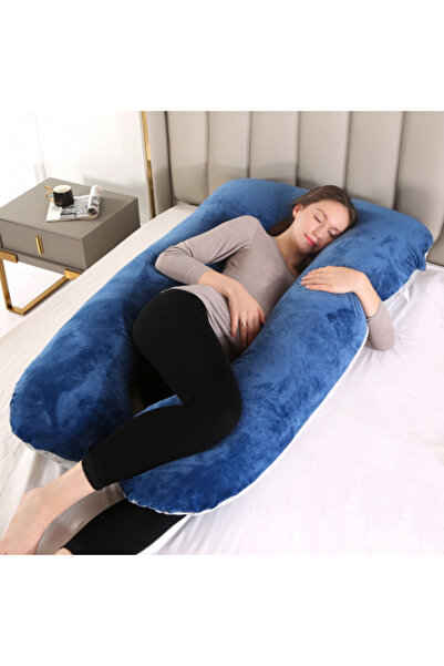 FizioTab Perna Gravide FizioTab® cu Husa Detasabila, 70x145 cm, Forma Literei U, Velvet, Albastru/Gri