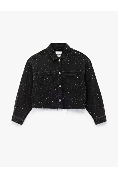 Koton Crop Taşlı Denim Siyah Kadın Ceket 6Wal50003Md