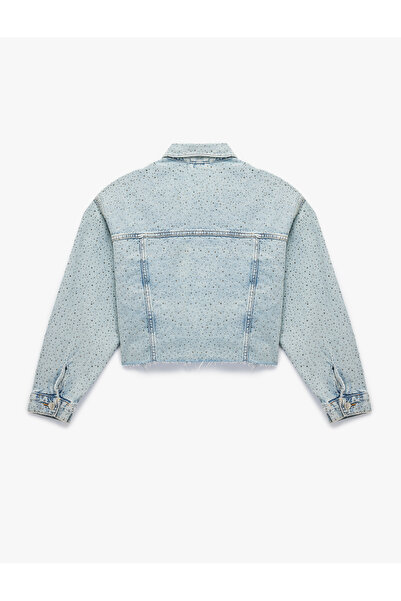 Koton Buttoned Classic Collar Stone Denim Jacket with Pocket Detail