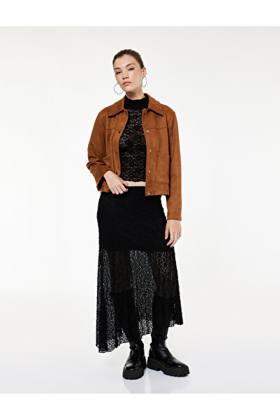 Koton High Waist Asymmetrical Cut Midi Lace Skirt