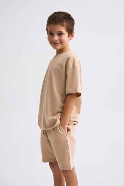 THERECOLOR Beige Organic Boy Bermuda Shorts with Lace-up Two Pockets