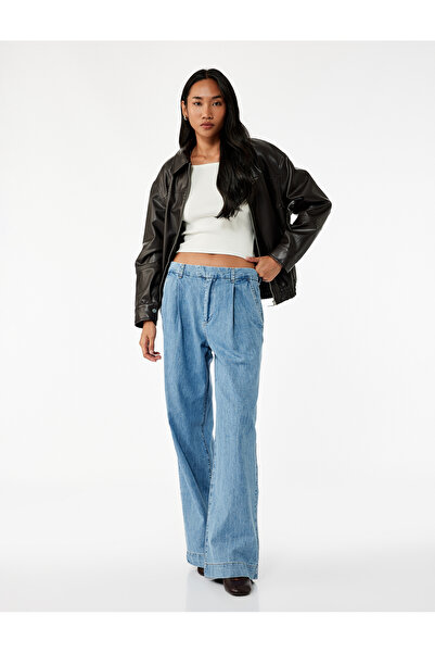 Koton Blugi cu picioare largi, cu curea din bumbac, buzunare detaliate, nasturi - Blugi cu picioare largi