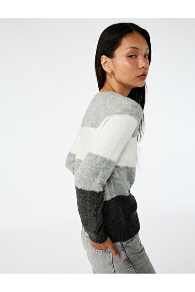 Koton Pulover de tricotaj cu mâneci lungi, cu decolteu, bloc de culoare