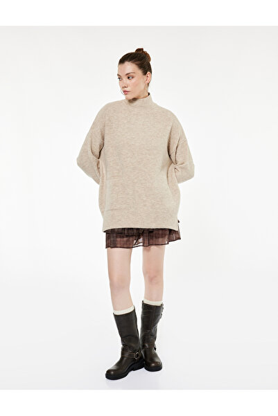 Koton High Neck Long Sleeve Pocket Detailed Oversize Knitwear Tunic