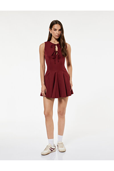 Koton Rochie mini în formă de A, fără mâneci, cu guler cu fundă și șireturi
