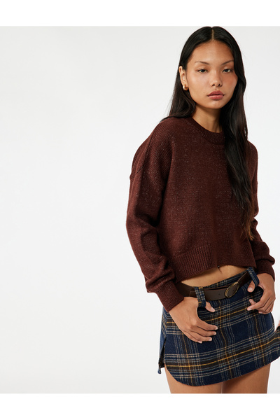 Koton Дълъг ръкав велосипеден яка асиметричен крой трико пуловер