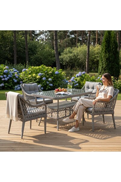 Tu Tienda MEDYA 4 SANDALYE+MASA(70*120) BAHÇE BALKON MUTFAK TAKIMI,GRİ(ASOS3)