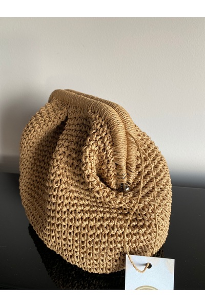 PeriStore Straw Hand Knitted Portfolio Bag Large Size 30X25 cm Lined