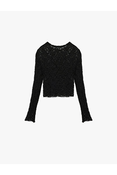 Koton Slim Fit Long Sleeve Crew Neck Lace Blouse