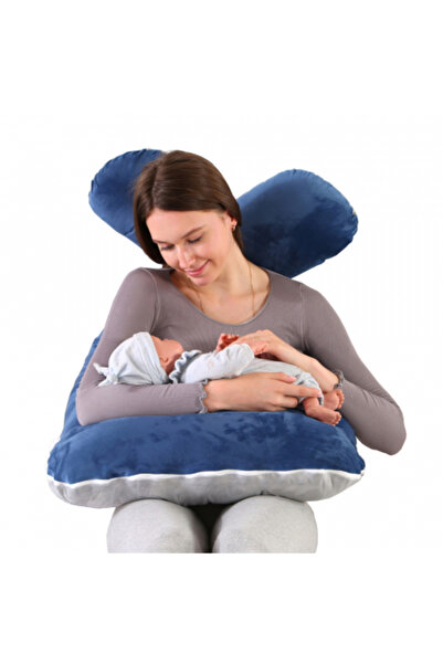 FizioTab Perna Gravide FizioTab® cu Husa Detasabila, 70x145 cm, Forma Literei U, Velvet, Albastru/Gri