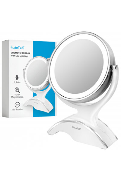FizioTab FizioTab® Cosmetic Mirror, Led, Dimmable, 2 Sides, 10X Magnification, Batteries and USB Cable Included, White