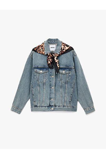 Koton Βαμβακερό μακρυμάνικο τζιν μπουφάν με κλασικό γιακά και λεπτομέρεια τσέπης με κουμπιά