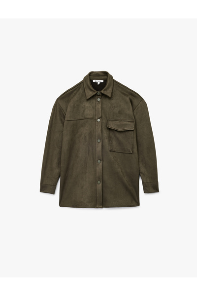 Koton Κλασικό πουκάμισο με λεπτομέρεια τσέπης με κολάρο, με κουμπιά, σε εμφάνιση σουέτ