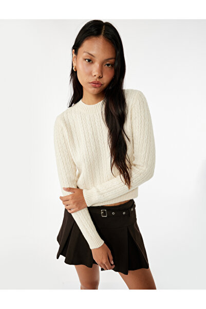 Koton Long Sleeve Crew Neck Sweater with Hair Braid Detail