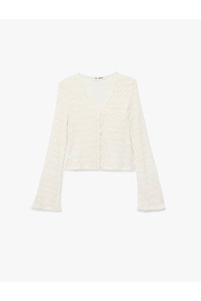 Koton Uzun İspanyol Kollu V Yaka Düğmeli Bürümcük Hırka