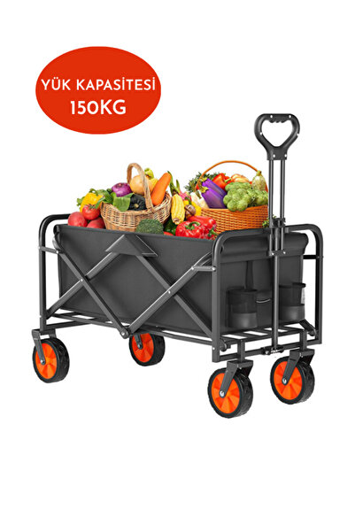 Fujika Yüksek Kapasite Frenli Su Geçirmez Katlanır El Arabası Kamp Piknik Plaj Pazar Market Koli Yük Paket