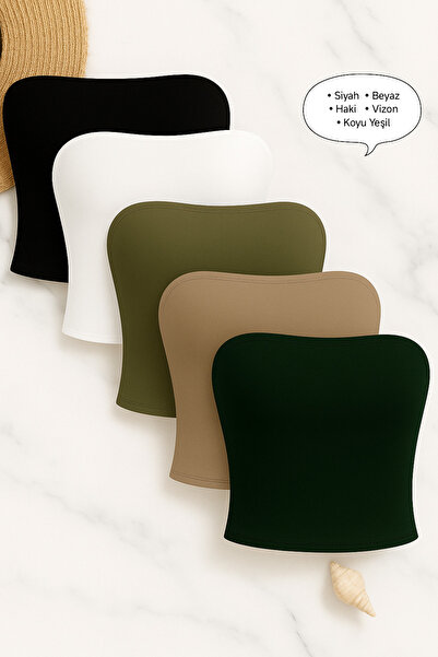 Olyssia Dámské 5dílné Advantage Pack Bustier Crop Top bez ramínek – stylová základní halenka Bandeau