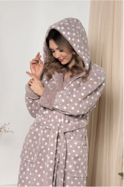 BlackWay Kadın Kapüşonlu Uzun Pelüş Sabahlık/ Bornoz