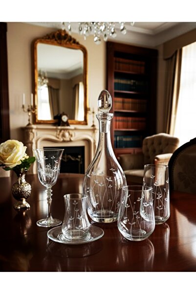 DECOSTYLE Paşabahçe Almond Cutting Decoration 61 Piece Water Set Glass Set for 12 Persons