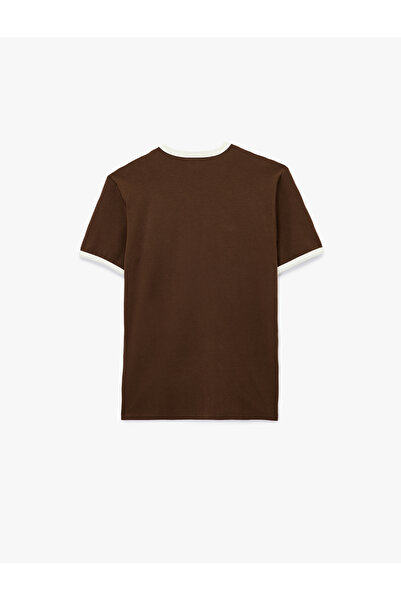 Koton Κοντομάνικο Crew Neck Tok ύφασμα με αντίθεση χρώματος βαμβακερό μπλουζάκι με λεπτή εφαρμογή