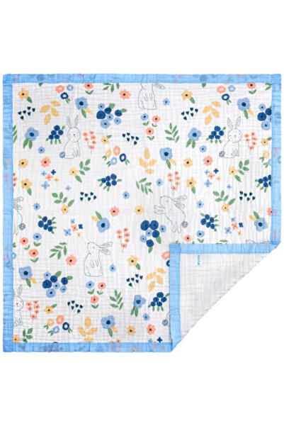 FizioTab Paturica FizioTab® pentru Bebe, Muselina 6 Straturi, 110 x 110 cm, din Bumbac, Floral cu Iepurasi