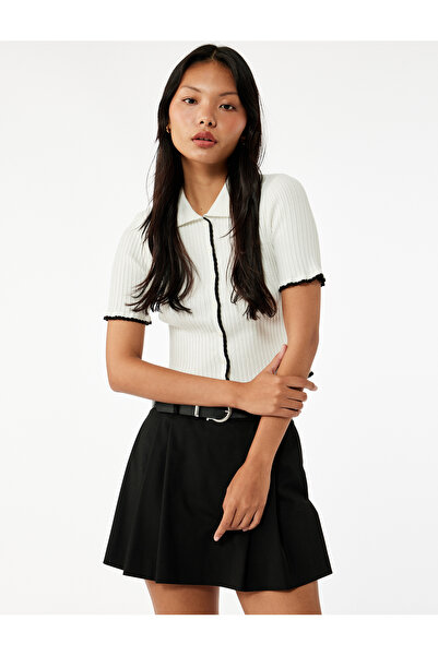 Koton Buttoned Stitching Detail Short Sleeve Polo Neck Sweater