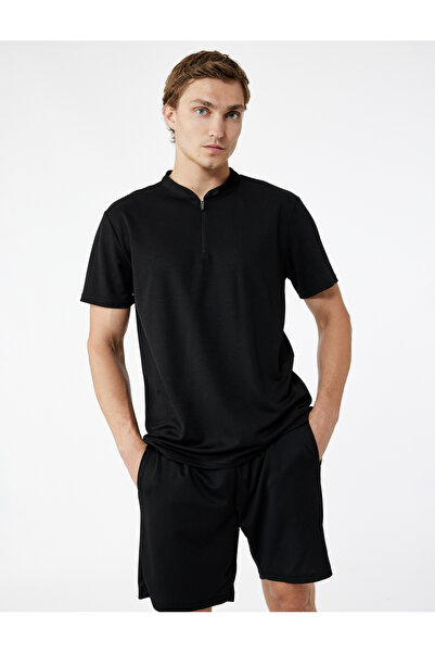 Koton Kısa Kollu Yarım Fermuarlı Dik Yaka Spor Tişört