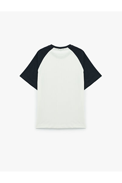 Koton Tricou cu mânecă scurtă, cu decolteu, contrast de culoare, din bumbac, imprimat oversize