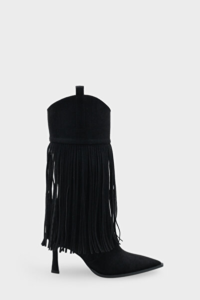 LOJO Női bojt részletesen kidolgozott sarkú, hegyes orrú cowboy alkalmi csizma, etersel fekete