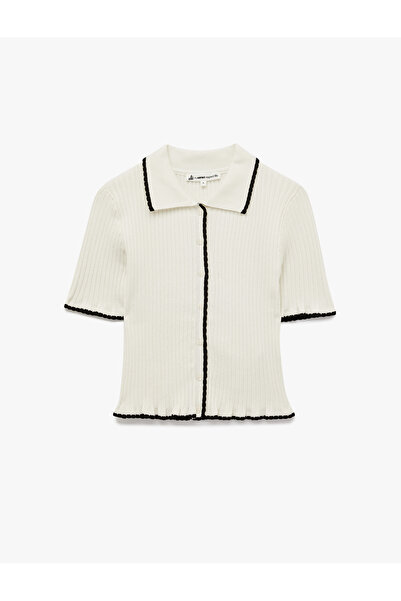 Koton Buttoned Stitching Detail Short Sleeve Polo Neck Sweater