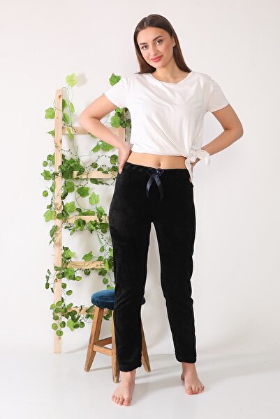 Arvin Pijama Kadın Kadife Siyah Renk Kışlık Pijama Altı