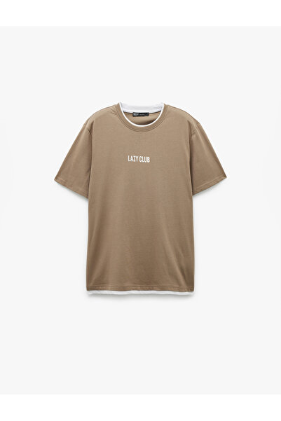 Koton Short Sleeve Regular Fit Crew Neck Color Contrast Cotton Printed T-Shirt