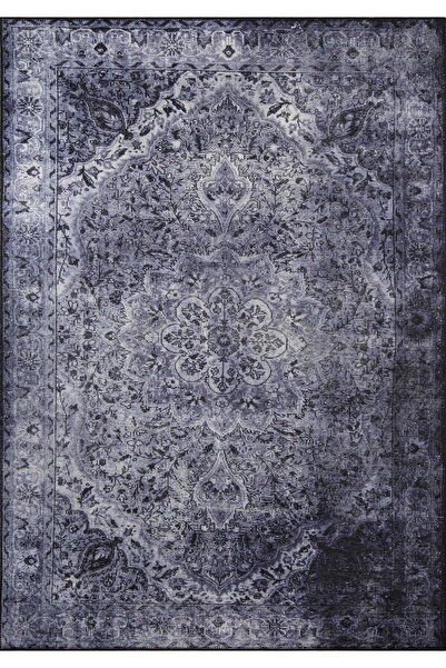 ARTLOOP Blues Vintage Desenli Dokuma Taban Dekoratif Gri Halı AL 22