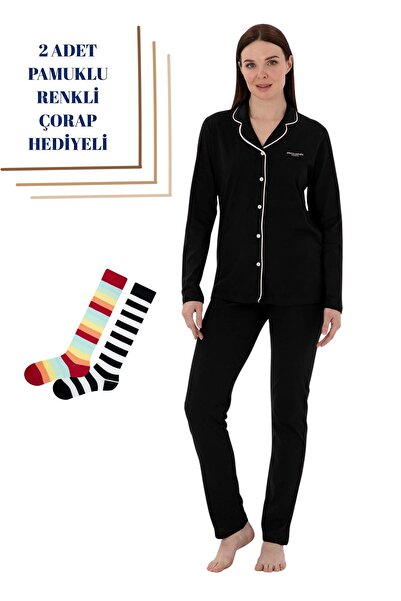 Pierre Cardin Γυναικείο Σετ Πιτζάμες Μαύρο Πουκάμισο με Γιακά Modal Βαμβακερό...