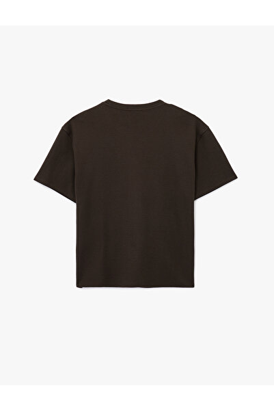 Koton Βασικό μπλουζάκι με κοντό μανίκι με υφή βαμβακερής υφής με λαιμόκοψη