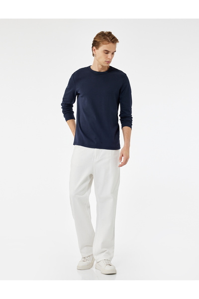 Koton Pamuklu Bisiklet Yaka Basic Slim Fit Uzun Kollu Tişört
