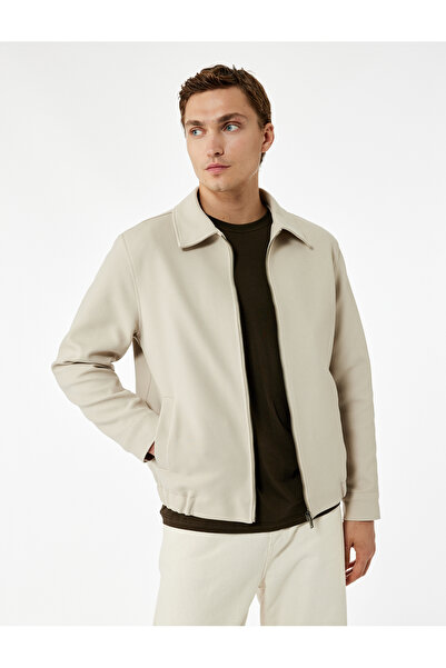 Koton Slim Fit Cep Detaylı Uzun Kollu Fermuarlı Gömlek Yaka Mevsimlik Ceket