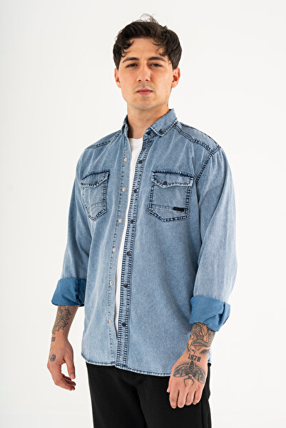 Souris Чоловіча синя сорочка Slim Fit з вузьким кроєм, що піддається пранню