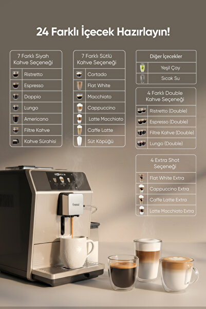 Fressi Dijital Ekranlı Tam Otomatik Espresso Kahve Makinesi 24 Sıcak ve Soğuk İçecek EM-1592 Coffero