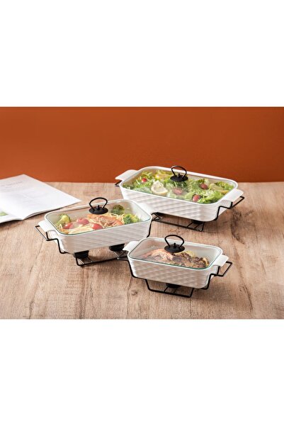 Dove طقم دفايات طعام مستطيلة من البورسلين مع حامل شمعة وغطاء زجاجي، مكون من 3 قطع