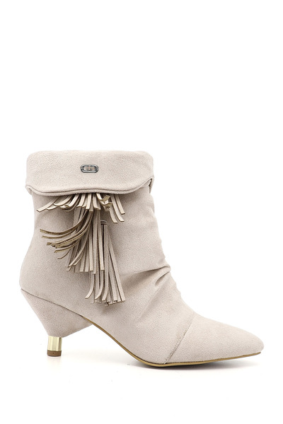 GÖNDERİ(R) Kadın / Kız Vizon Süet Püsküllü Sivri Burun İnce Topuklu Bot