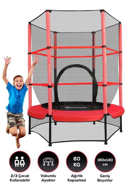 DEMPOWER 60 Kg Taşıma Kapasiteli 160x140 cm Koruma Fileli Çocuk Trambolin