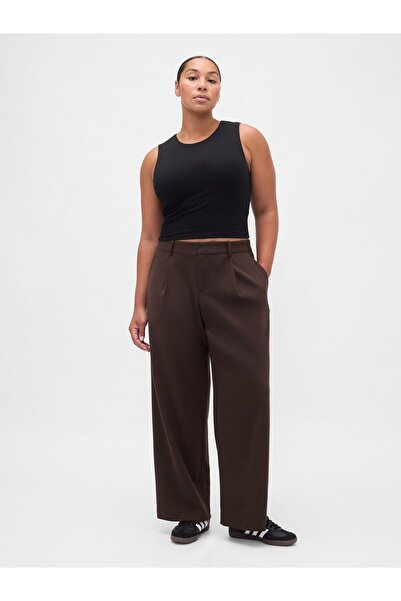 GAP Kadın Kahverengi 365 Low Rise Brushed Twill Pileli Pantolon