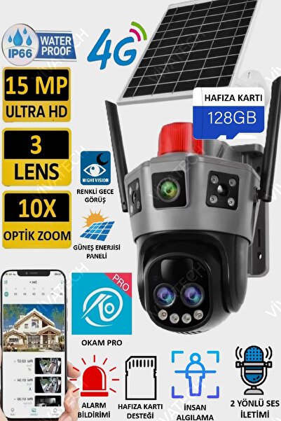 VİVATECH Okam Pro 6020 128GB Solar Güneş Enerjili Gece Görüş İnsan Takibi 15M...