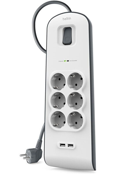 Belkin BSV604 2 Metre 6`lı Usb-A Akım Korumalı Priz Beyaz
