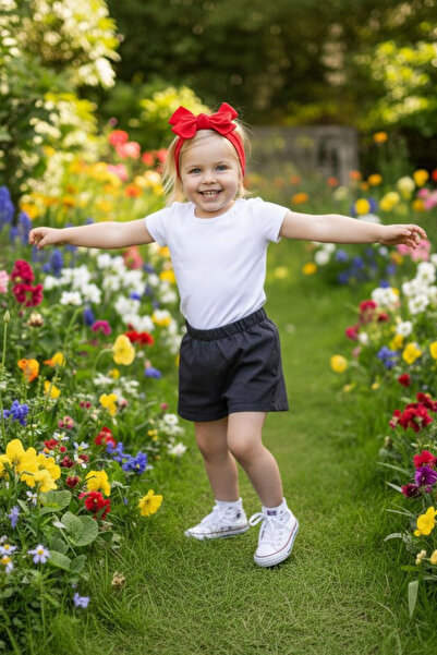 Parla Kids Kız Çocuk Lacivert Jean Şort Dev Fiyonk Bandana Takım